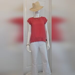 LOFT Coral Lace Accent Short Sleeve Top MP Elevated Basic
